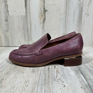 Franco Sarto Newbocca Purple Leather Slip On Loafer Flats with Stacked Heel #183